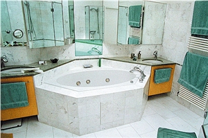 Carrara Marble Tub Surround and Floor, Bianco Carrara ,Forest Green White Marble Bath Design