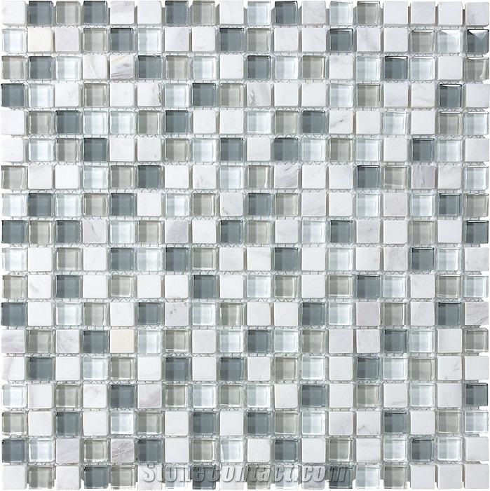 Karahalli White Marble Mosaic Mix Glass Mosaic