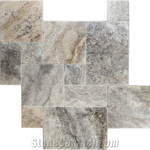 Silver Travertine Pattern Slabs & Tiles, Turkey Grey Travertine