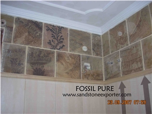 Fossil Sandstone Wall Tile, India Beige Sandstone