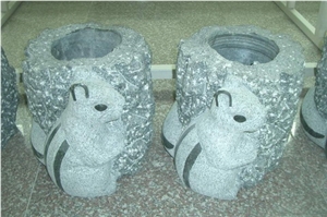 Exterior Animal Carving Flowerpot, Grey Granite Flower Pot