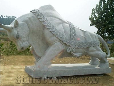 Grey Granite Bull Animal Garden Lion Sculpture,Landscape Sculptures