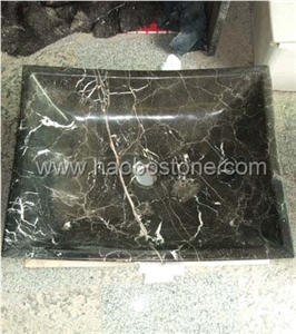 Dark Emperador Marble Bathroom Sinks, Rectangle Basins