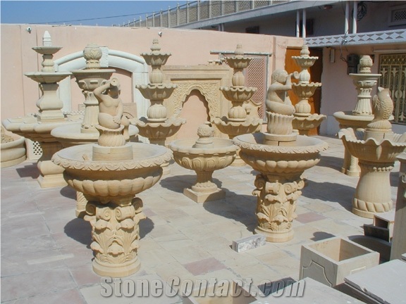 Beige Sandstone Fountains, garden water fountain