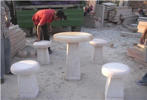 Dholpur Beige Sandstone Garden Furniture, Bench & Table