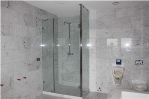 Bianco Carrara Revetment Of Sthenes and Floor, White Marble Bath Design