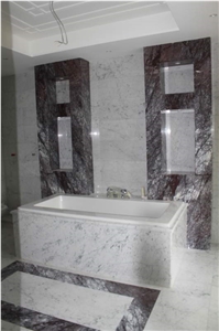 Bianco Carrara Revetment Of Walls, Floor and Bath, White Marble Bath Design