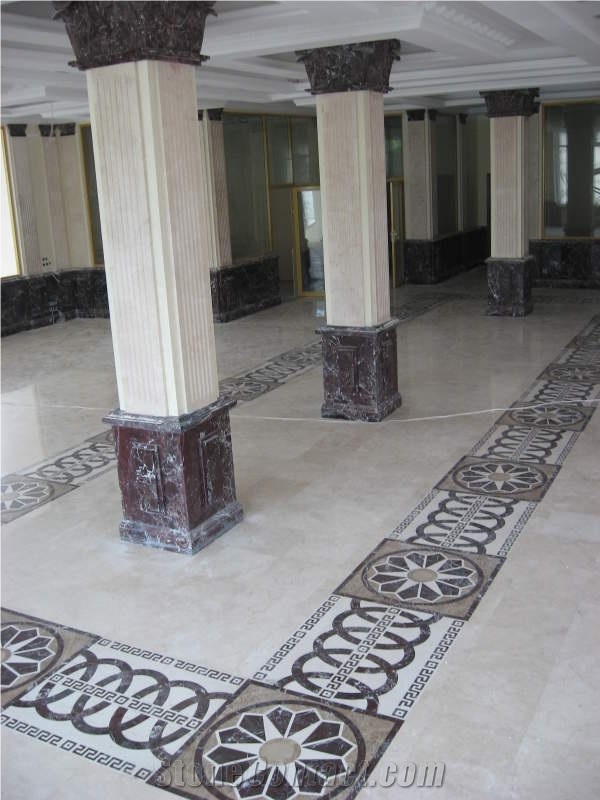 Marble Mosaic Columns Crema Marfil Rosso Levanto