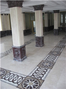 Marble Mosaic Columns Crema Marfil Rosso Levanto
