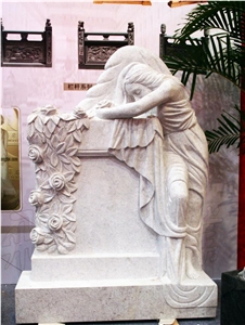 Pearl White Granite Angel Monument