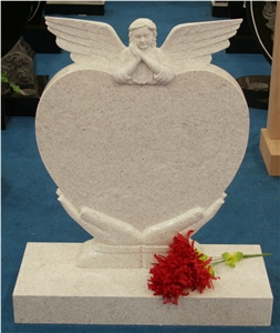 Pearl White Granite Heart Tombstone,Angel Monument