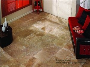 Heron Dark Gold Travertine (Gold Cream Travertine) Tiles & Slabs, Brown Polished Travertine Flooring Tiles