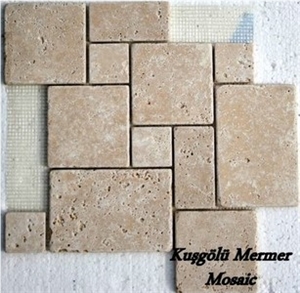 Mini Pattern Set Tumbled Beige Travertine Mosaic K30