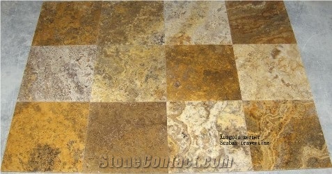 Scabas Travertine Slabs & Tiles, Yellow Brushed Travertine Floor Tiles, Wall Tiles