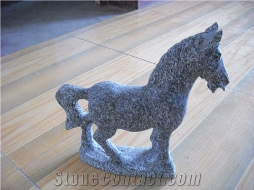 Blue Limestone Horse Sculptures