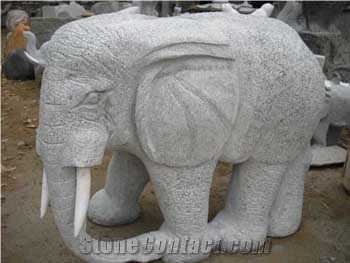Grey Limestone Elephant Sculptures