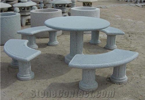 White Granite Bench and Table