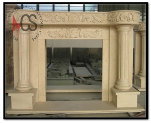Natural Stone Fireplace Mantel, Beige Marble Fireplace Mantel