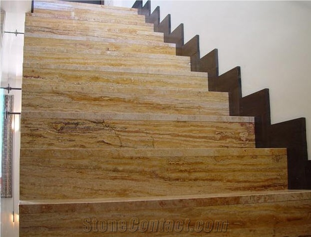 Golden Travertine Vein Cut Stairs