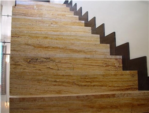 Golden Travertine Vein Cut Stairs