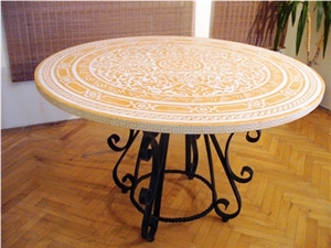 Myra Limestone Engraved Table Top, Beige Limestone