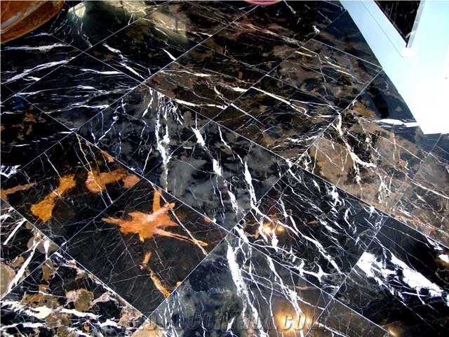 Black Gold Marble Floor Tile, Pakistan Black Marble