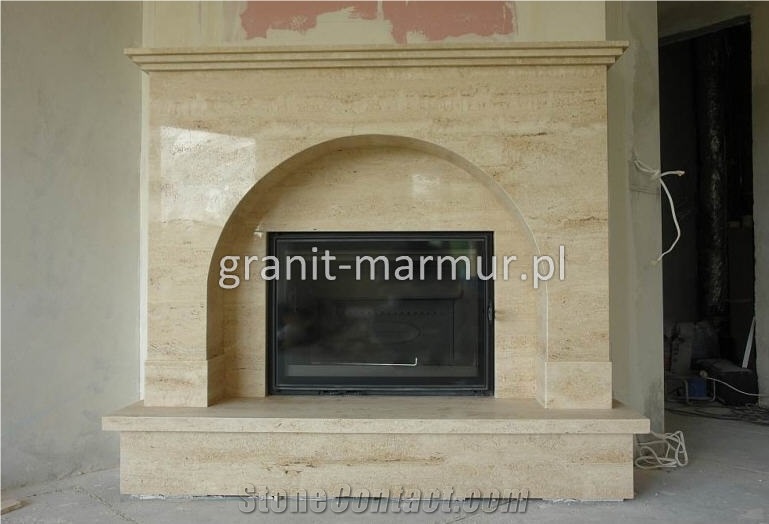 Medium Beige Travertine Fireplace