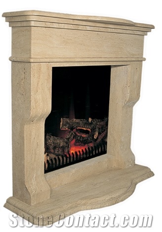 Classic Beige Travertine Mediterranean Fireplace