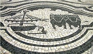 Mosaic Portuguesa, Ruivinha Fonte ,Branco Cabanas Marble Medallion
