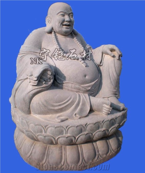 Grey Blue Stone Buddha Sculpture