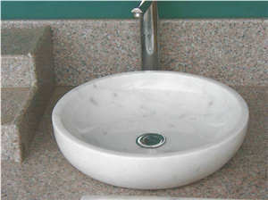Polished Guangxi White Marble Wash Basins,Chinese Guangxi White Marble Round Sinks