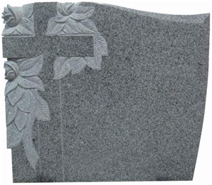 Grey Gramite Carving Cross Tombstone 051