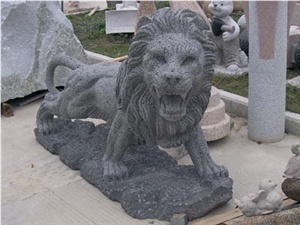 Grey Granite Carving Lion Sculpture