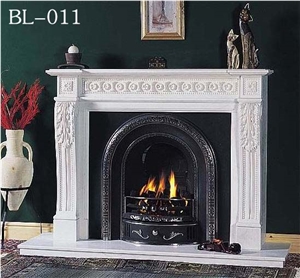 White Marble Fireplace Mantel with Flower Sculptured