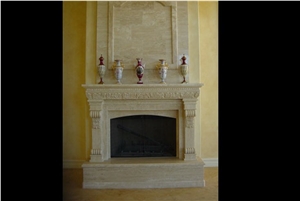 Beige Travertine Carved Fireplace