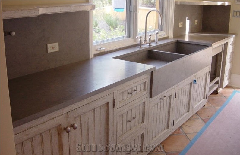 Gray Soapstone Kitchen Top, Sink