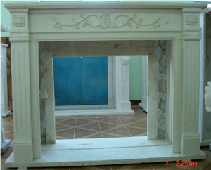 Beige Limestone Carved Fireplace