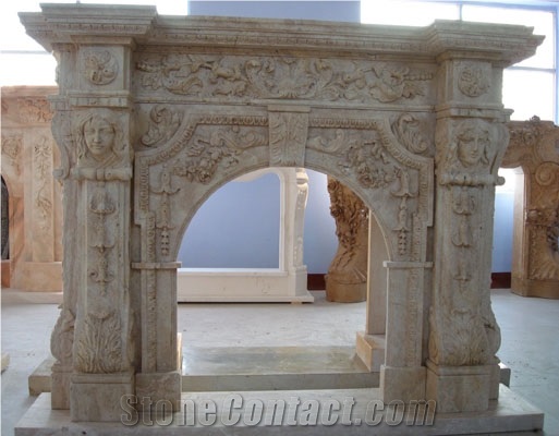 Golden Limestone Carved Fireplaces