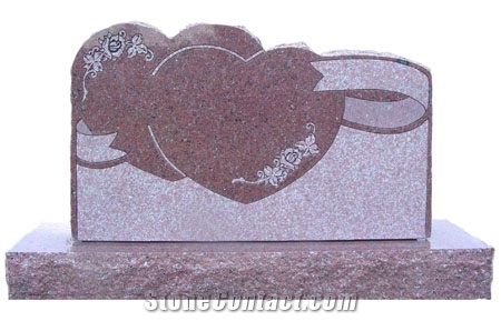 Red Granite Double Heart Tombstone