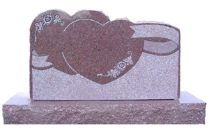 Red Granite Double Heart Tombstone