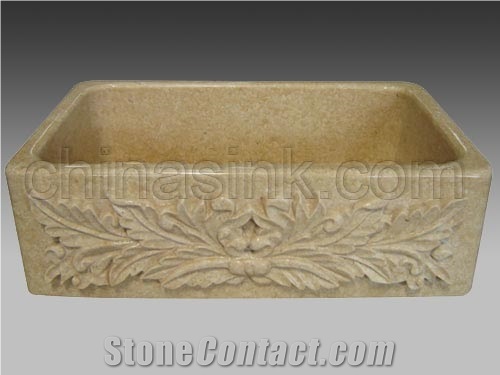 Beige Marble Italy Carving Kitchen Farm Sink