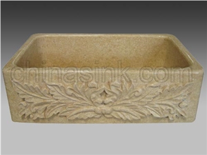 Beige Marble Italy Carving Kitchen Farm Sink