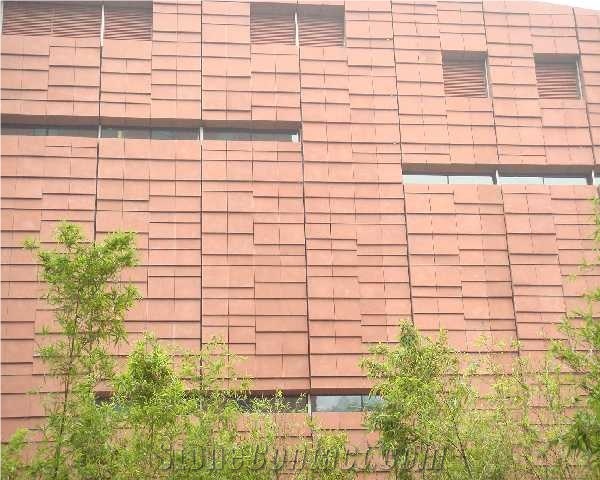 Red Sandstone Cladding and Facades, Sandstone Bricks and Cnc Wall Panels, Building Stone Ornaments