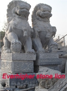 Shandong Sesame Grey Granite Animal Lion Sculpture