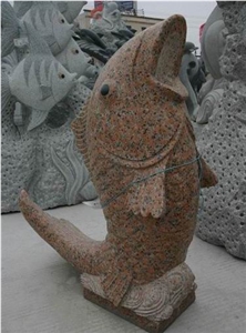 Red Granite Carving Fish Sculpture