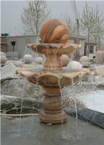 Red Marble Water Fountain with Sphere Balls Exterior Stone