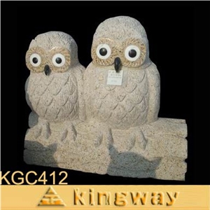 Yellow Granite Handicraft Owl Sculpture