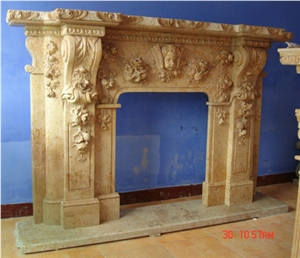Beige Marble Carved Fireplace Mantel