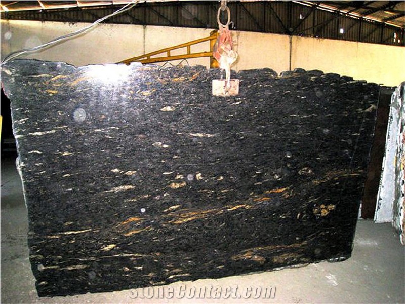 Black Falcon Granite Slabs, Brazil Black Granite