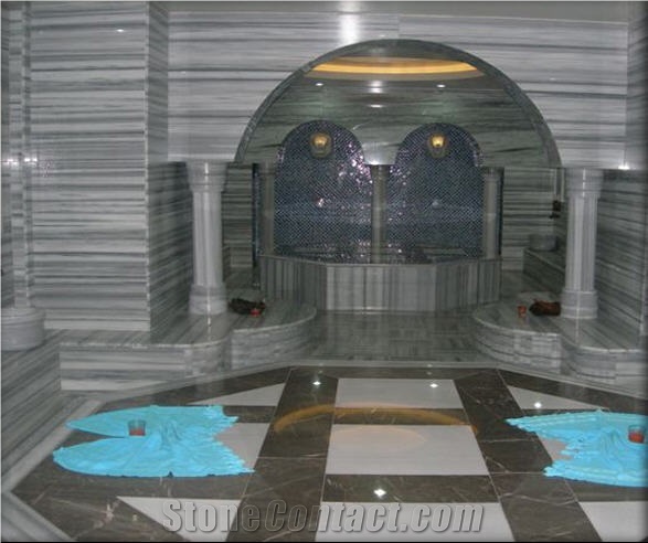 Turkish Marble Bath - Hammam, Marmara Equator Grey Marble Bath Design